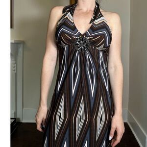 Valerie Bertinelli Boho Maxi Dress with Beaded Broach Size 6